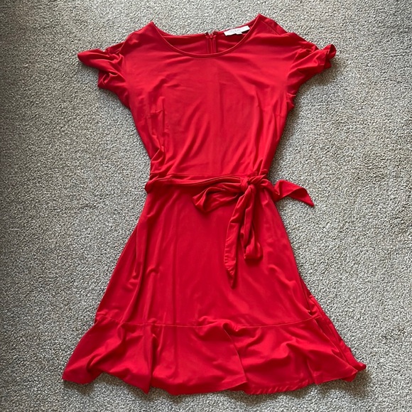 Loft Red Ruffle Dress 2 - Picture 1 of 2